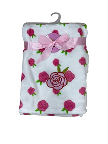 Sweet & Soft Allover Baby Girl Blanket Allover Roses Printed with Embro