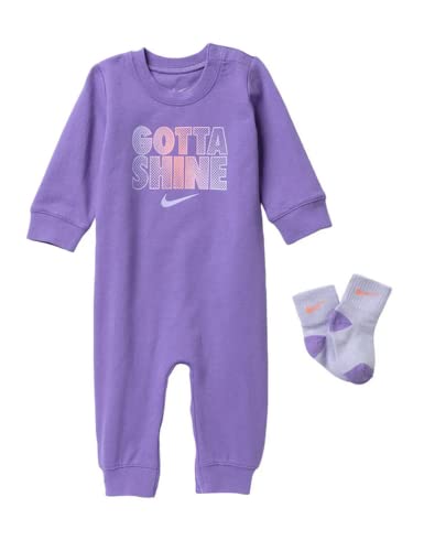 Nike Baby Girls Coverall & Socks 2-Piece Set (SPACE PURPLE, 6 Months)