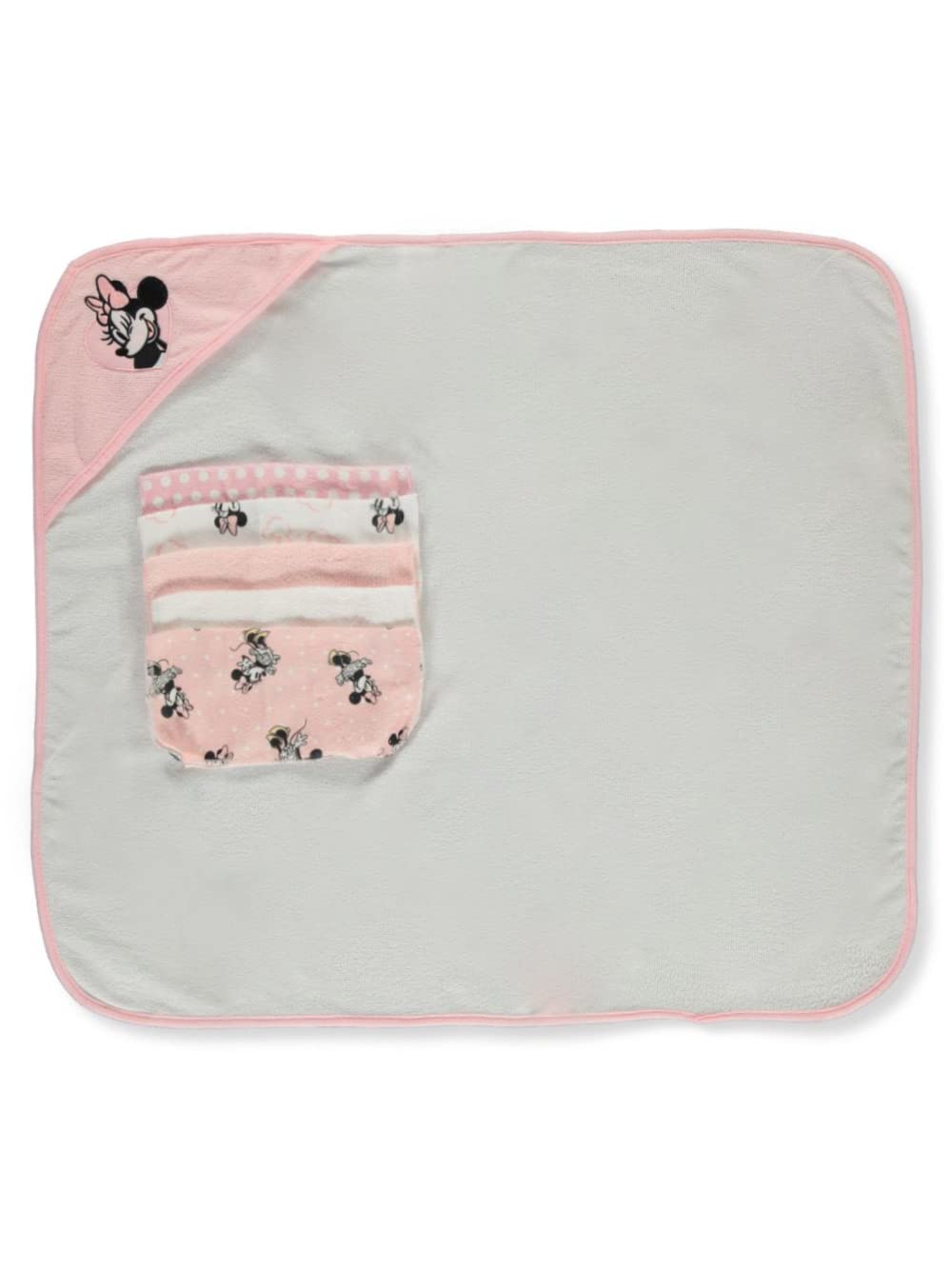 Disney Baby Minnie Mouse Hooded Towel with 5 Piece Washcloth Set, Rosy Dream Print, GS71796