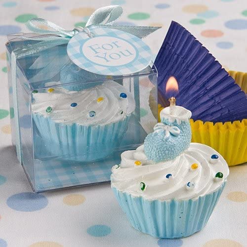 Blue Cupcake Design Candle Favors in Transparent Gift Box
