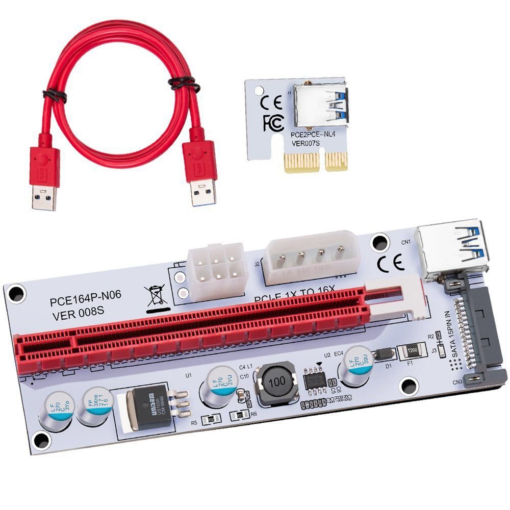 Value-5-Star - PCI-E Express Cable 1X TO 16X Images Extension Ethereum ETH Mining Powered Riser Adapter Card, 60cm USB 3.0 Cable, 4 Solid