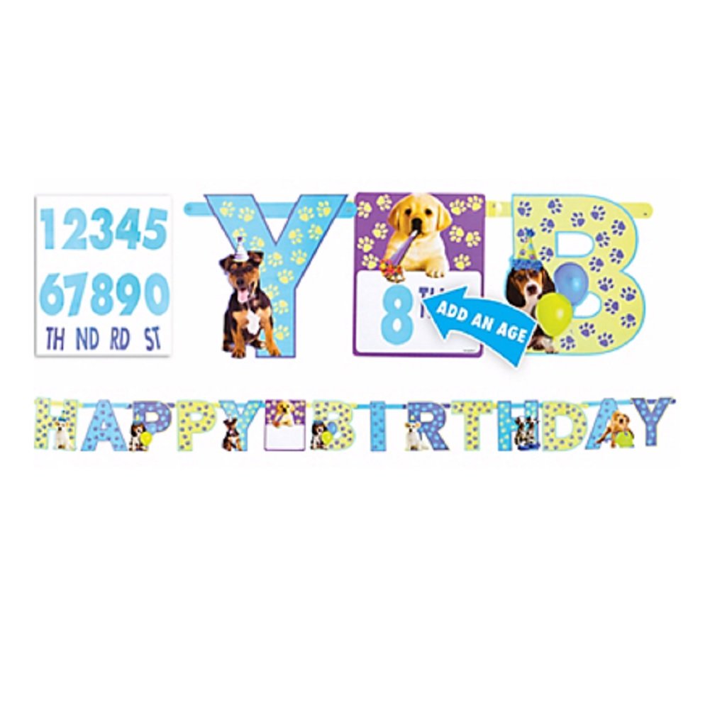 Cute Party Pups Jumbo Add-An-Age Letter Banner Birthday Party Decorations, 12.7" x 11.7".