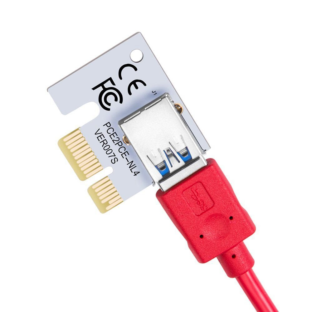 Value-5-Star - PCI-E Express Cable 1X TO 16X Images Extension Ethereum ETH Mining Powered Riser Adapter Card, 60cm USB 3.0 Cable, 4 Solid