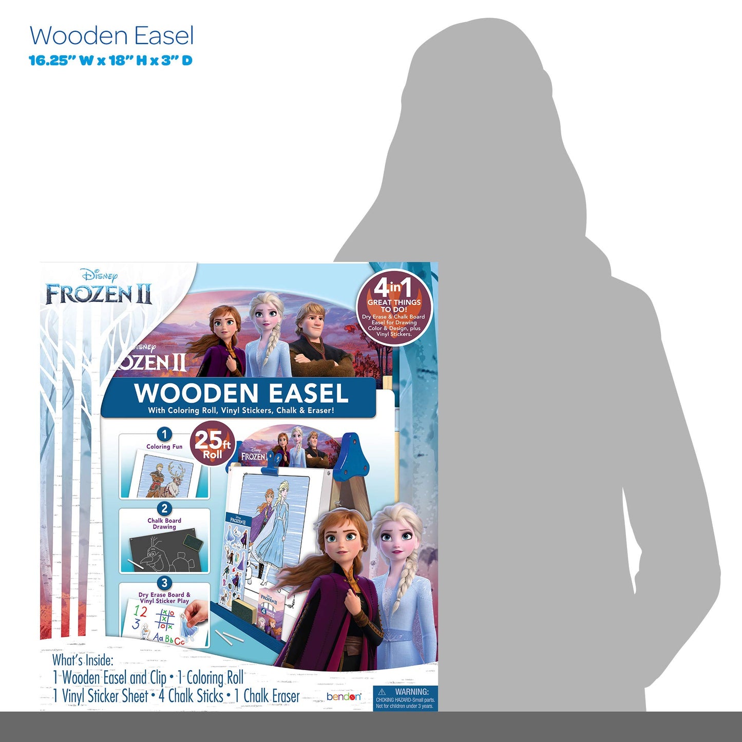 Disney Frozen 2 Double-Sided Wooden Easel with 25-Foot Coloring Paper Roll AS46283, Multicolor