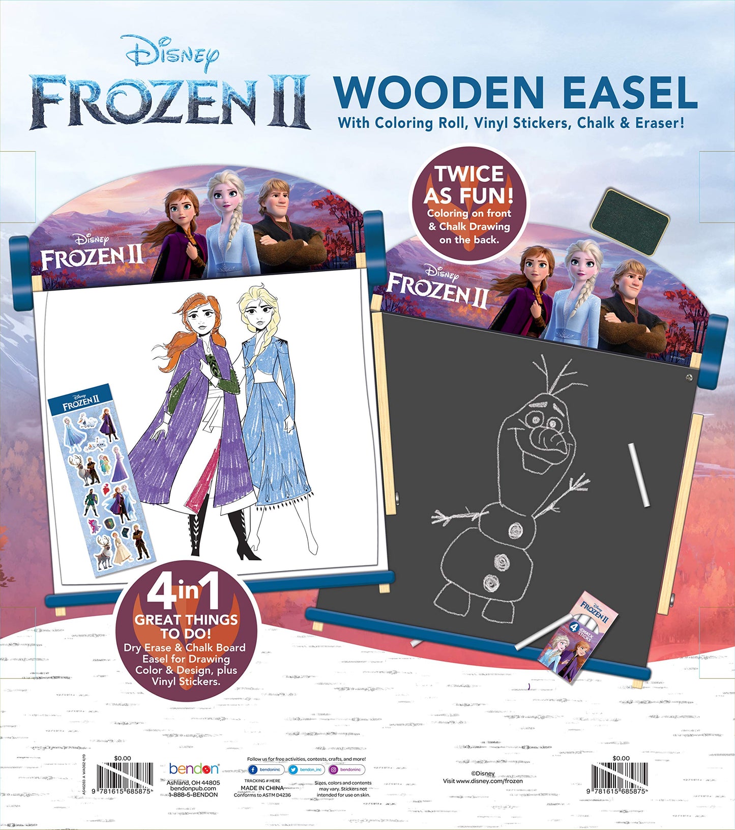 Disney Frozen 2 Double-Sided Wooden Easel with 25-Foot Coloring Paper Roll AS46283, Multicolor