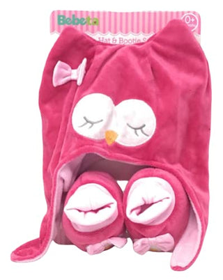 Bebeta Baby Hat and Bootie Set Owl Pink