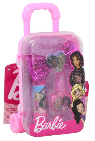 Barbie Accessories in Mini Luggage Case  Barbie Cosmetic for Girls includes Sequin Ribbon Bow Clip, Nail Polish for Kids and Lip Balm  Barbie Party Favors Accessories Set