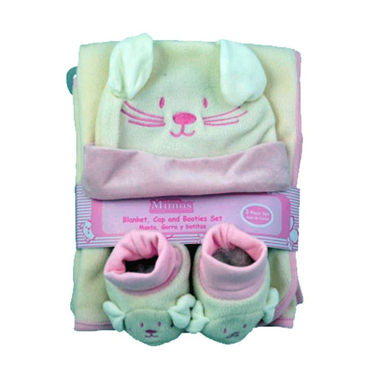 Little Mimos 3 Pcs Baby Set Blanket, Cap and Booties For Boys or For Girls, Polar Fleece 100% polyester
