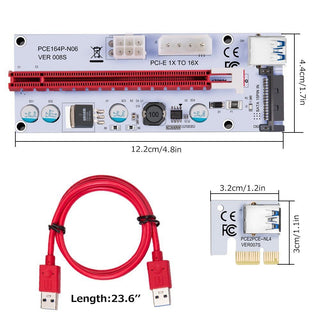 Value-5-Star - PCI-E Express Cable 1X TO 16X Images Extension Ethereum ETH Mining Powered Riser Adapter Card, 60cm USB 3.0 Cable, 4 Solid