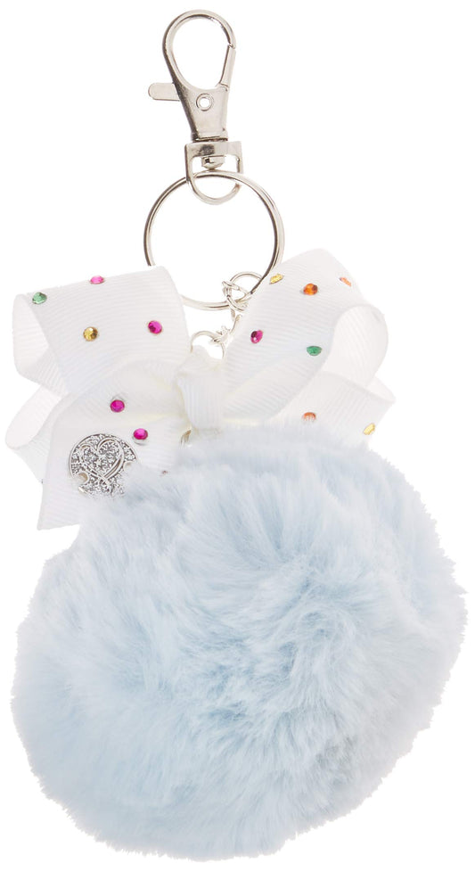 JOJOSIWA Faux Fur Ball Clip Keychain with Rhinestone Bow x 4, Hot Pink