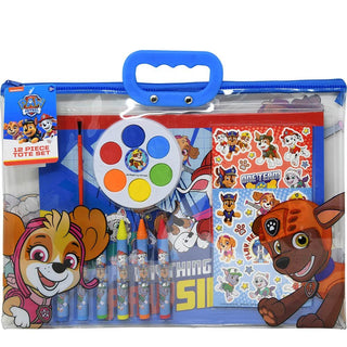 Innovative Designs Paw Patrol Art Activity Zipper Tote Bag Set - Includes Crayons, Watercolors, Stickers Sheets, Brush, and Coloring Book Featuring Chase, Skye, Marshall - 12 Pieces