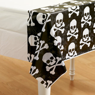 Midnight Dreary Skull and Bones Plastic Tablecover, Halloween Party Supplies