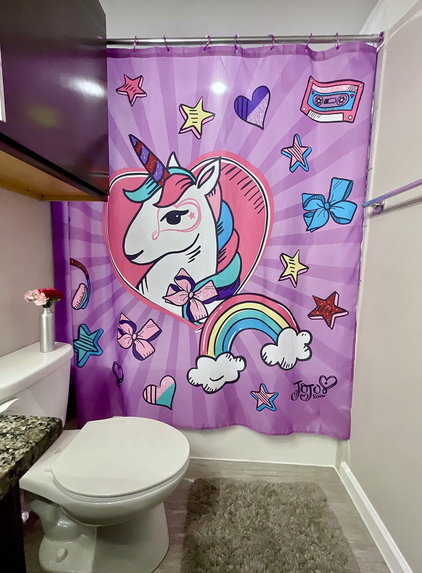 Jay Franco & Sons JoJo Siwa Unicorn Rainbow 13 Piece Shower Curtain w/Hooks Set 72" W x 72" L