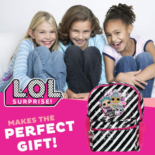 LOL Dolls Backpack for Girls, Brush Sequin Bookbag with Front Pocket, Padded Back and Adjustable Shoulder Straps, Kid's Lightweight Daypack for School, Camping or Travel, Black Pink