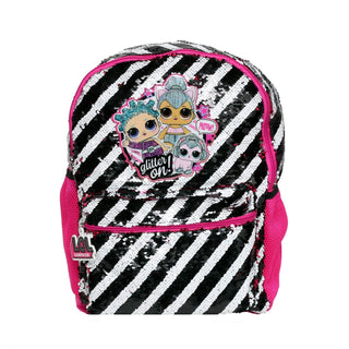 LOL Dolls Backpack for Girls, Brush Sequin Bookbag with Front Pocket, Padded Back and Adjustable Shoulder Straps, Kid's Lightweight Daypack for School, Camping or Travel, Black Pink