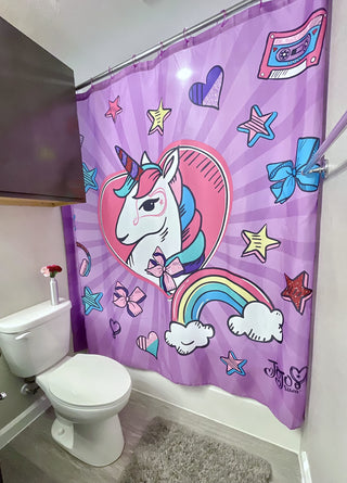 Jay Franco & Sons JoJo Siwa Unicorn Rainbow 13 Piece Shower Curtain w/Hooks Set 72" W x 72" L