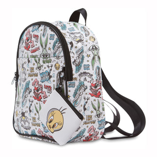 AI ACCESSORY INNOVATIONS Looney Tunes All Over Print Faux Leather 10.5" Womens White Mini Backpack Purse 2-Piece Set